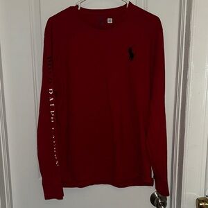 Polo by Ralph Lauren Long-Sleeve Crewneck Shirt in Deep Red with Black Pony